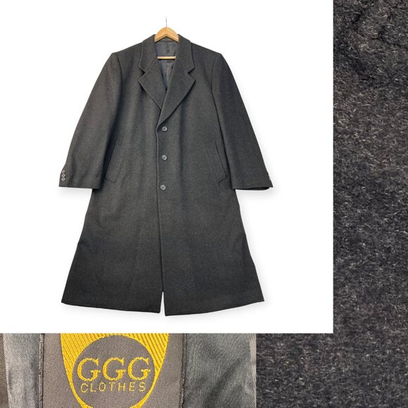 VTG GGG Clothes Wool Cashmere Mens Single Breasted Coat 44R Gray Lined Classic - Picture 2 of 16